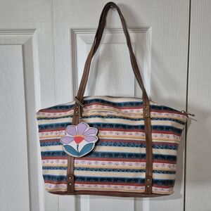 Relic Colorful Striped Tote Bag With Purple Flower Bag Charm Elephant Lotus